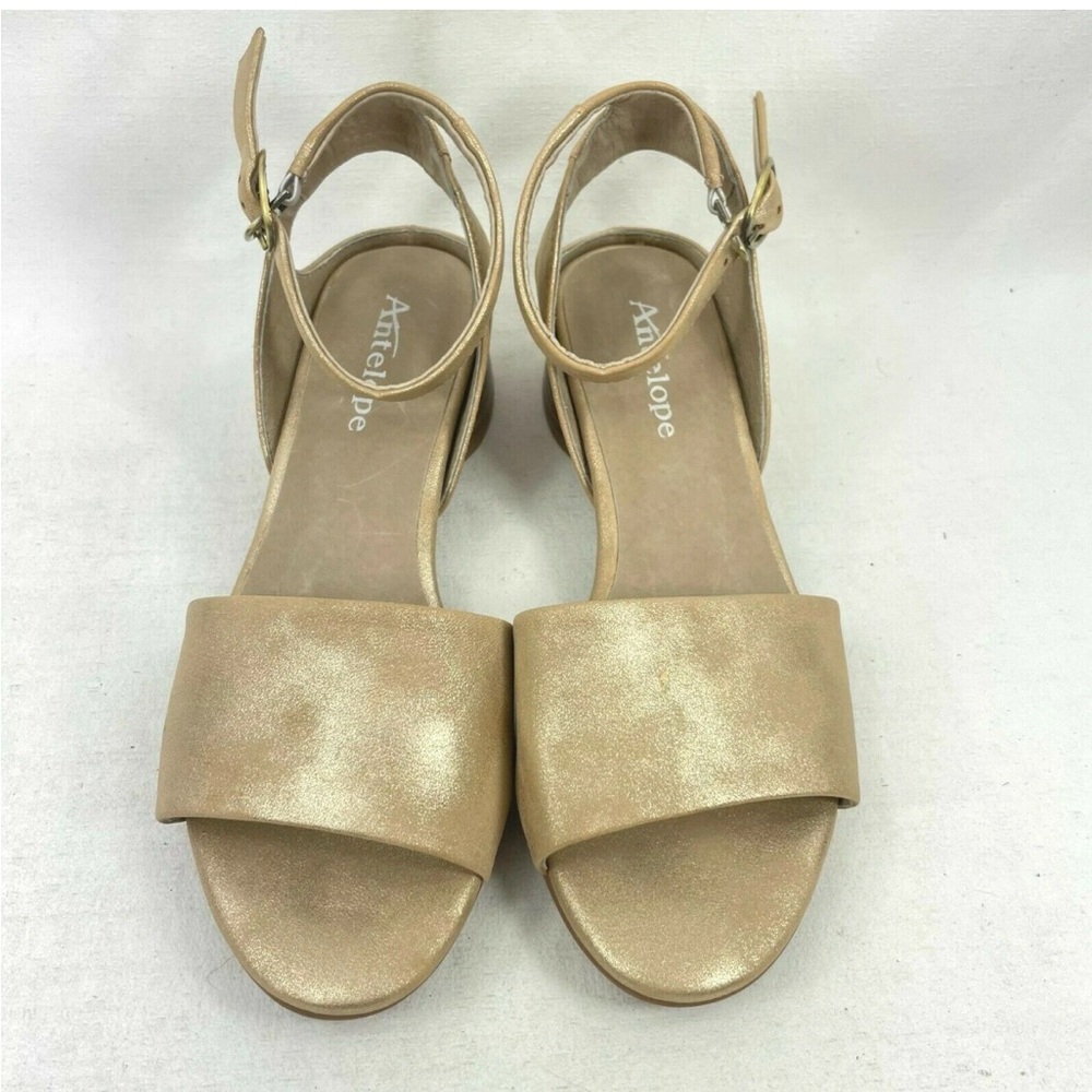 Antelope Metallic Gold Round Heel ankle strap sandal